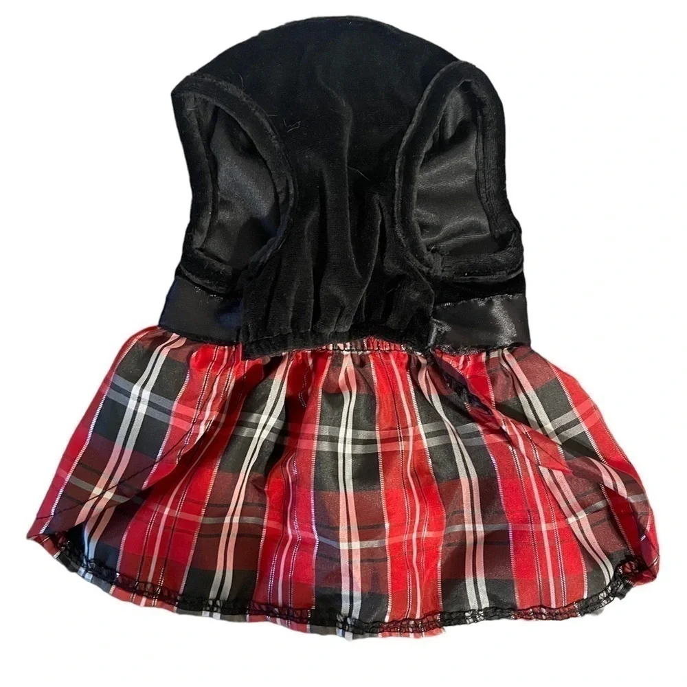 Small dog dress plaid velvet holiday dress